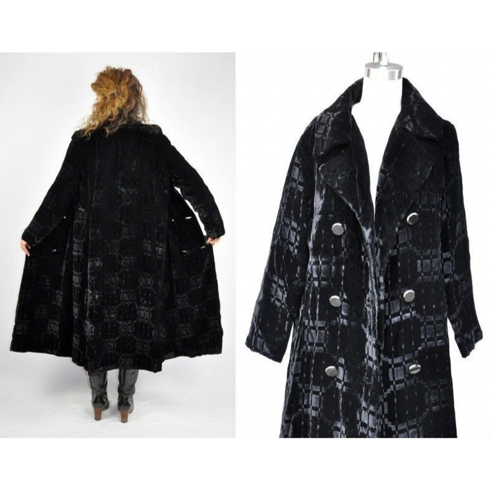 VELVET Black Coat Cloak Cape Jacket Shawl Theater Gothic Double Breasted  S M